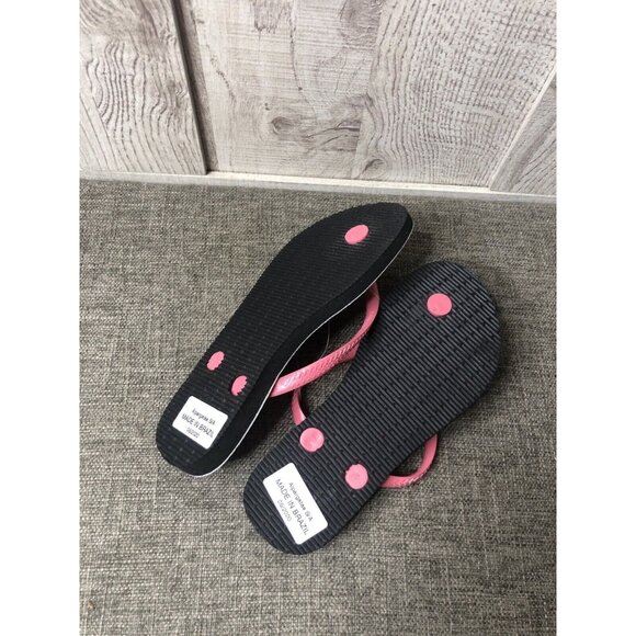 Havaianas Girls Size 2 Youth Flip Flops Black White Pink Leopard Print Sandals - Picture 7 of 7